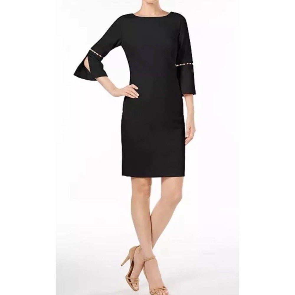 Calvin Klein Sheath Dress Womens 8 Black Pearls‎ Elegant Formal Event Cocktail
